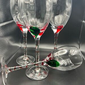 Set Of 4 Pier 1 Imports Twisted Stem Hand Blown Swirl Wine Glasses Goblets